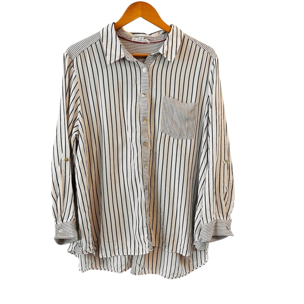 Jane +‎ Delancey Womens Striped Button Up Top Size 1X Button Back Lagenlook